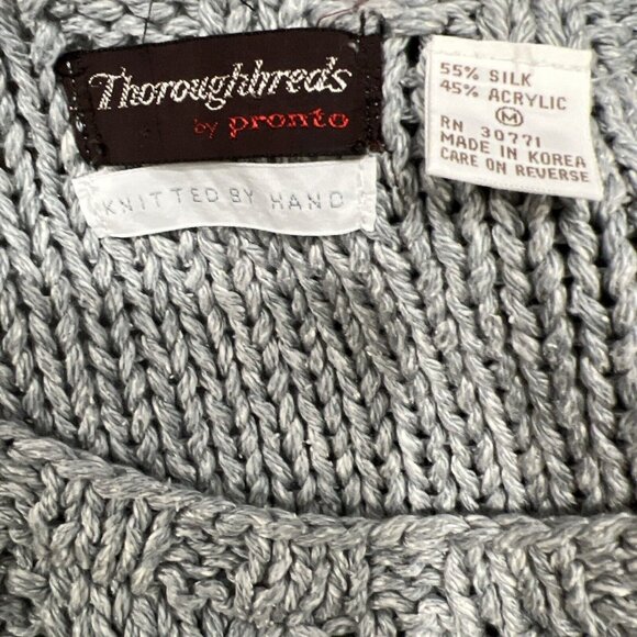 Thoroughbreds By Pronto Hand Knitted Gray Sleeveless Sweater Vest M Silk/Acrylic - Picture 5 of 5